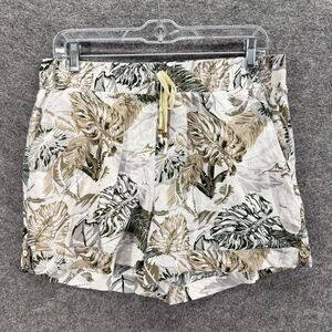 One 5 One Shorts Women L Large White Floral High Rise Chino Drawstring Rayon